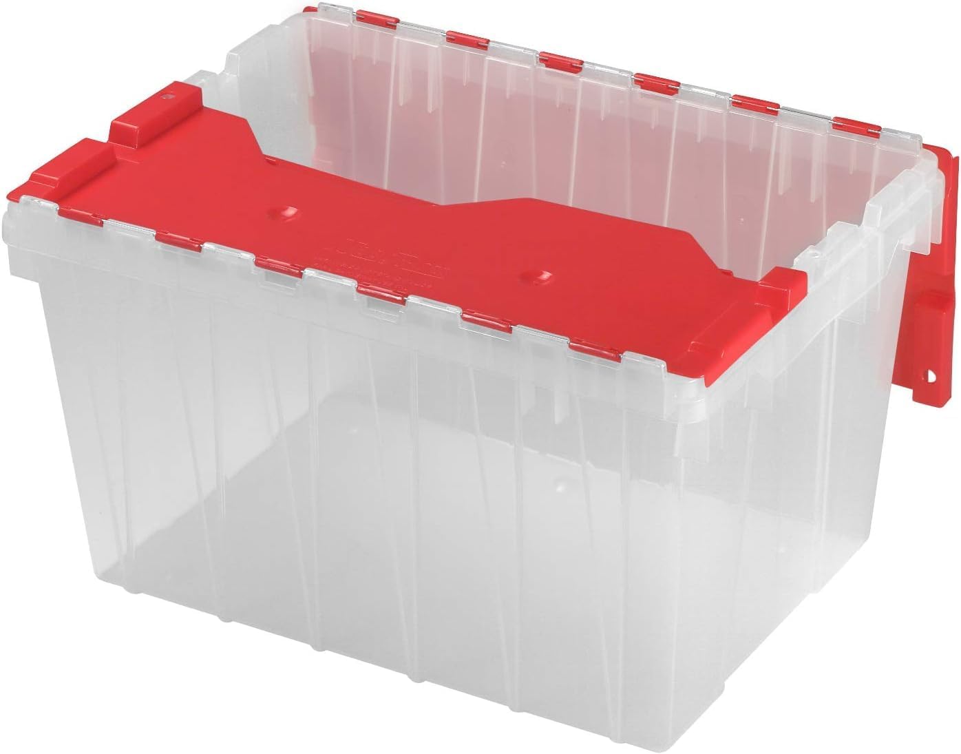 Akro-Mils KeepBox 18 Gallon Storage Container, Nesting and Stackable Plastic Storage Box with Lid Attached, Clear Tote for Garages, Closets, and Moving, 21" x 15" x 17", Clear/Green
