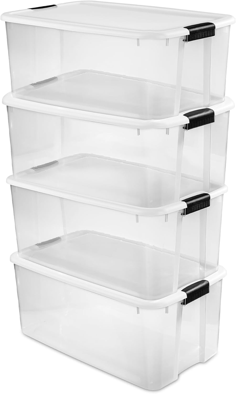 Sterilite 4 Pack Ultra Latching Box, Storage Bins with Lids, Clear Plastic, 70 Quart - Heavy-Duty Organizing Containers for Closet, Bathroom, and Office