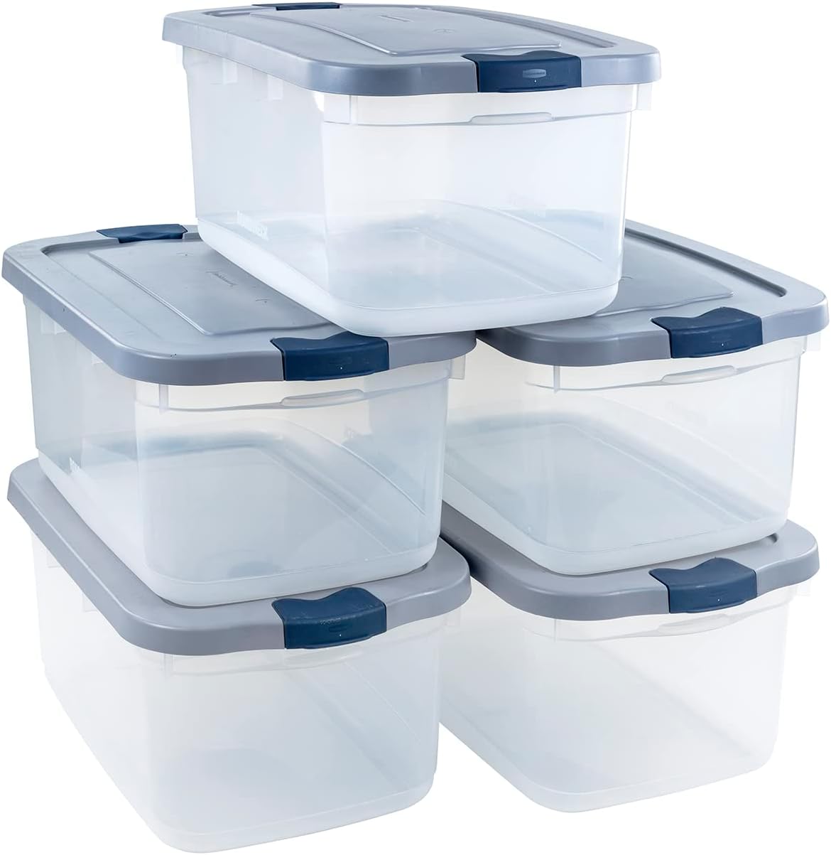 Rubbermaid Roughneck Clear 66 Qt/16.5 Gal Storage Containers, Pack of 4 with Latching Grey Lids, Visible Base, Sturdy and Stackable, Great for Storage and Organization