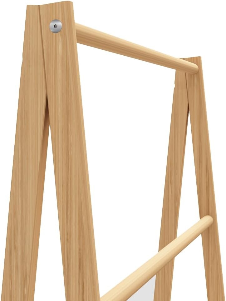 AMNOOL Bamboo Ladder Towel Rack with Storage Rack Freestanding Towel Rack Bathroom Towel Drying Rack Towel Rack Stand Towel Ladder for Bathroom Balcony Yard Terrace, Natural