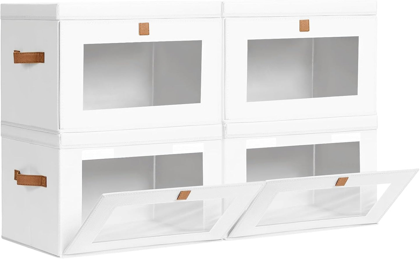 Large Closet Storage Organizer - Clothes Storage Bins with Handles & Window, Collapsible Decorative Boxes with Lids, Fabric Containers for Living Room, Dorm, 2 Pack, Beige