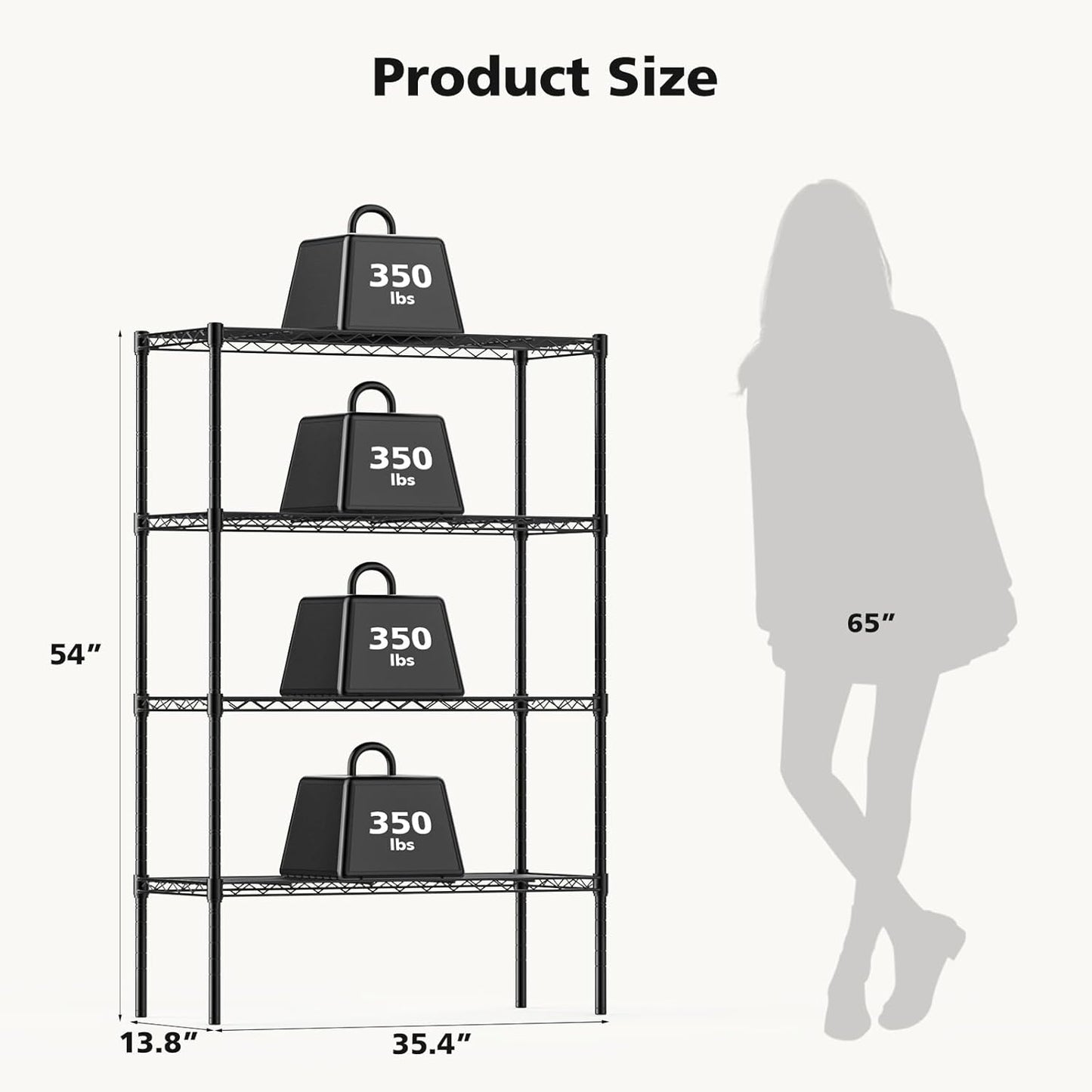 DUMOS 4 Tier Metal Wire Rack Shelf Heavy Duty Standing Shelves Adjustable Steel Closet Shelving Unit Organizers and Storage for Kitchen Bathroom Pantry Office, 13.78" D x 35.43" W x 54.02" H