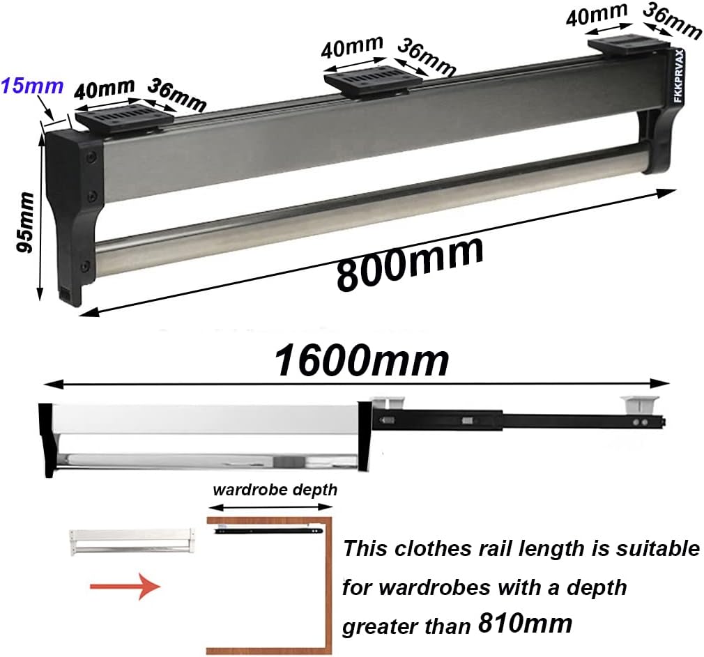 Closet Clothes Hanger Rail,Pull-Out Closet Rod Length 31.5IN,Wardrobe Clothing Rail,Closet Organizer Rack for Pants and Coat (800mm/31.5inch)