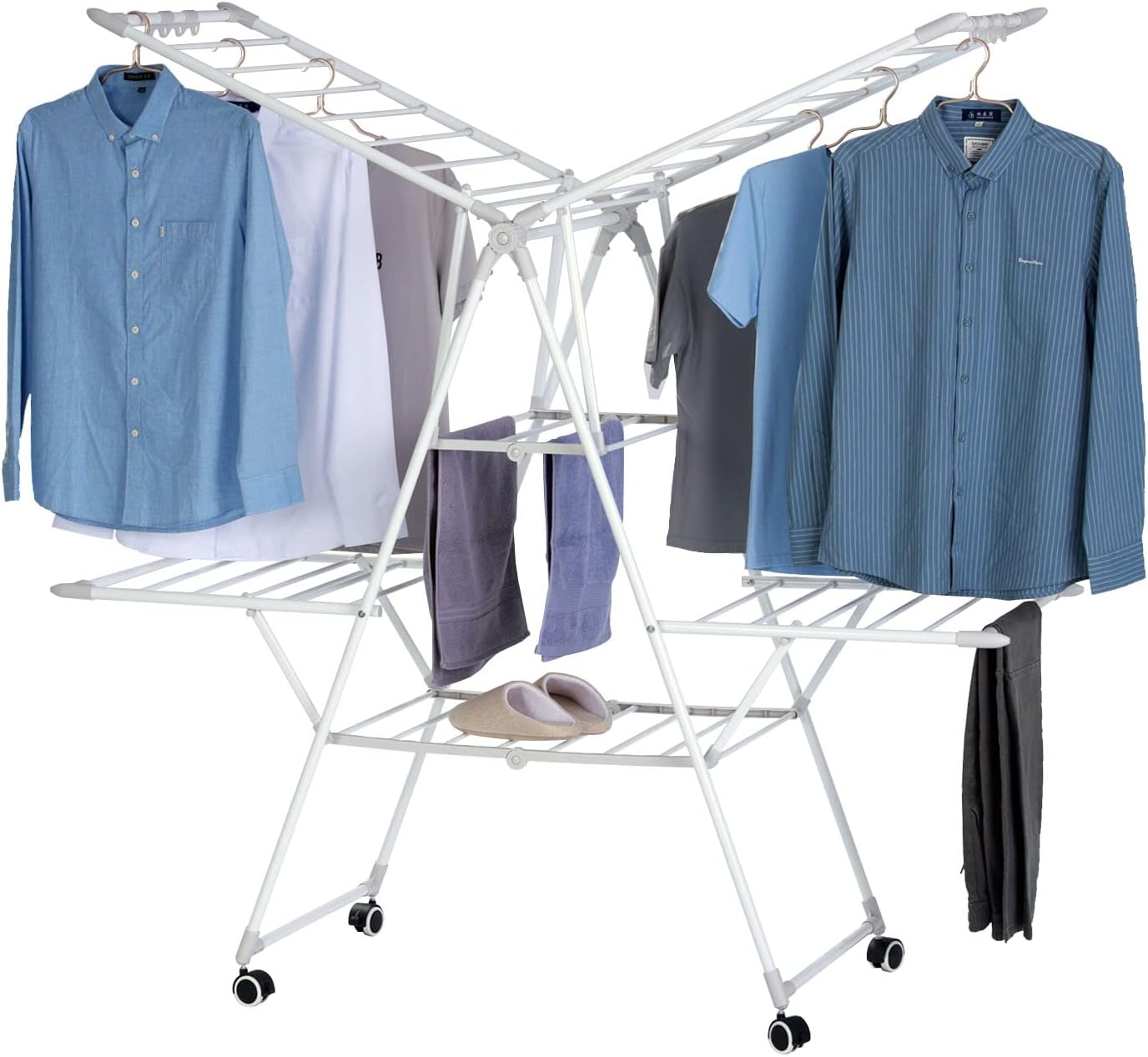Clothes Drying Rack Adjustable Gullwing and Foldable Space-Saving Laundry Rack for Indoor or Outdoor Use, Grey