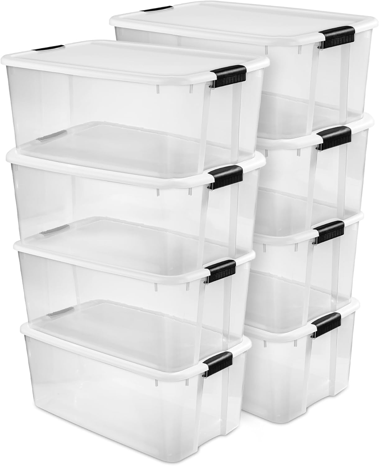 Sterilite 4 Pack Ultra Latching Box, Storage Bins with Lids, Clear Plastic, 70 Quart - Heavy-Duty Organizing Containers for Closet, Bathroom, and Office