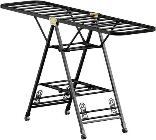 Folding Clothes Drying Rack with Height-Adjustable,Outdoor Large Capacity Convenient Rack, Solid Carbon Steel Material Suitable for Garden, Terrace, Balcony, Living Room (140cm Black)
