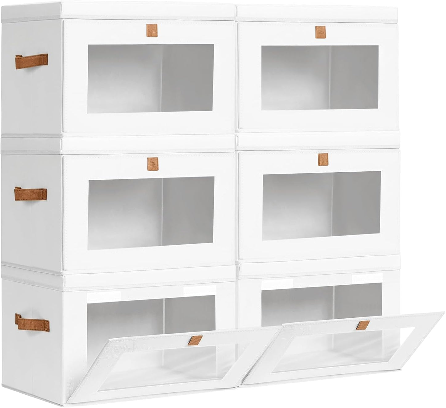 Large Closet Storage Organizer - Clothes Storage Bins with Handles & Window, Collapsible Decorative Boxes with Lids, Fabric Containers for Living Room, Dorm, 2 Pack, Beige