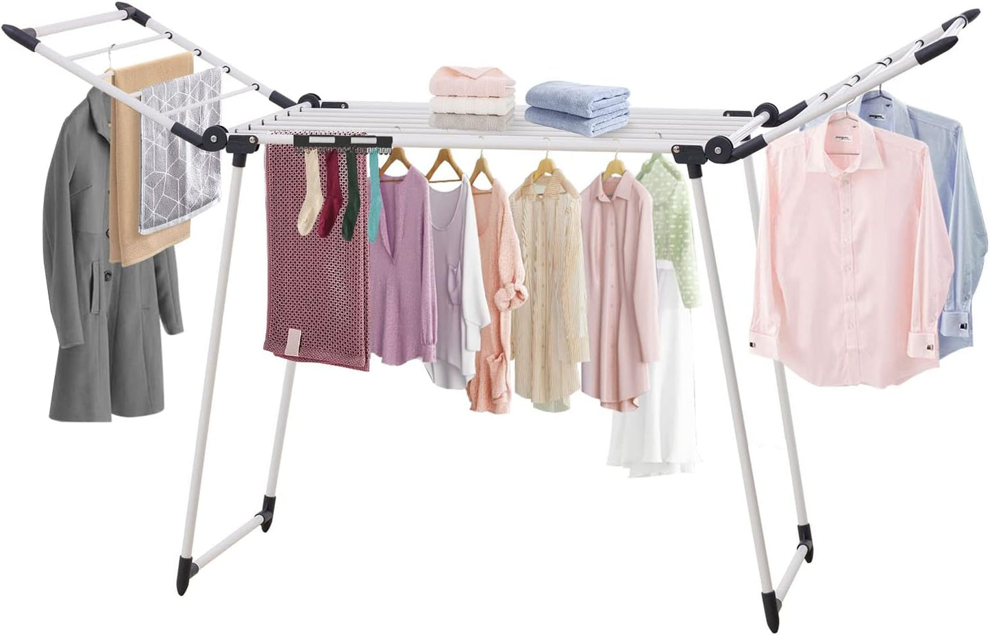 Clothes Drying Rack Adjustable Gullwing and Foldable Space-Saving Laundry Rack for Indoor or Outdoor Use, Grey