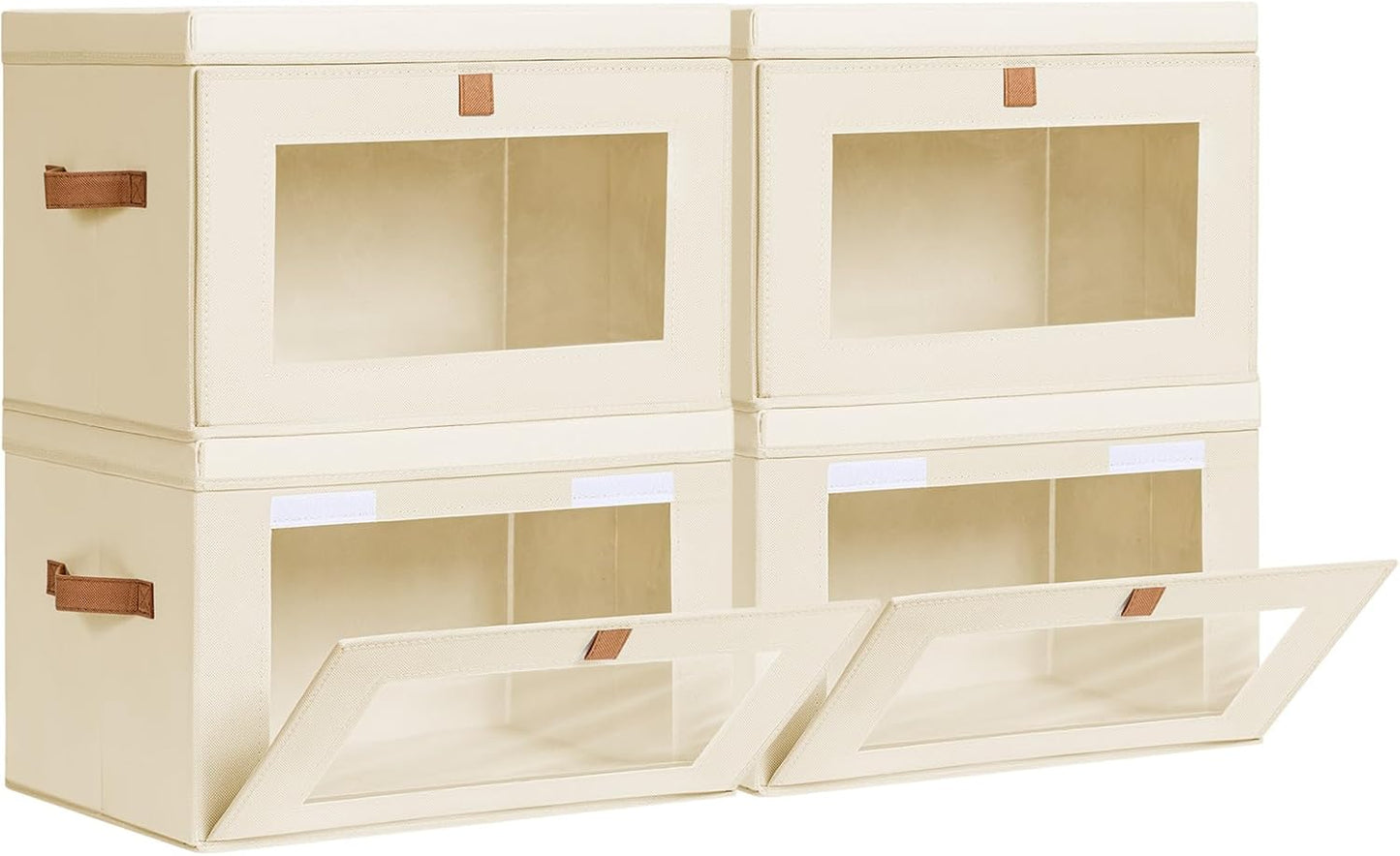 Large Closet Storage Organizer - Clothes Storage Bins with Handles & Window, Collapsible Decorative Boxes with Lids, Fabric Containers for Living Room, Dorm, 2 Pack, Beige
