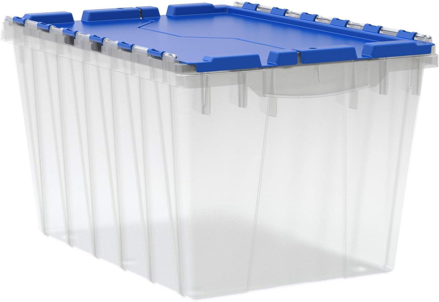 Akro-Mils KeepBox 18 Gallon Storage Container, Nesting and Stackable Plastic Storage Box with Lid Attached, Clear Tote for Garages, Closets, and Moving, 21" x 15" x 17", Clear/Green