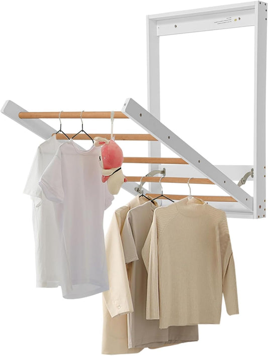 Clothes Drying Rack for Laundry Foldable Wooden Wall Mounted Clothing Dryer Rack for Home Laundry Room Bathroom Indoor Use