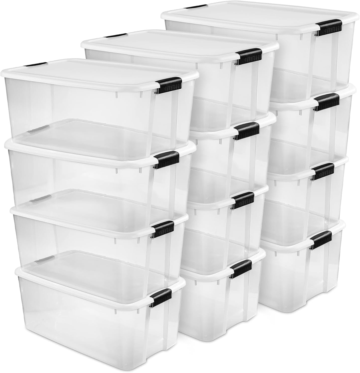 Sterilite 4 Pack Ultra Latching Box, Storage Bins with Lids, Clear Plastic, 70 Quart - Heavy-Duty Organizing Containers for Closet, Bathroom, and Office