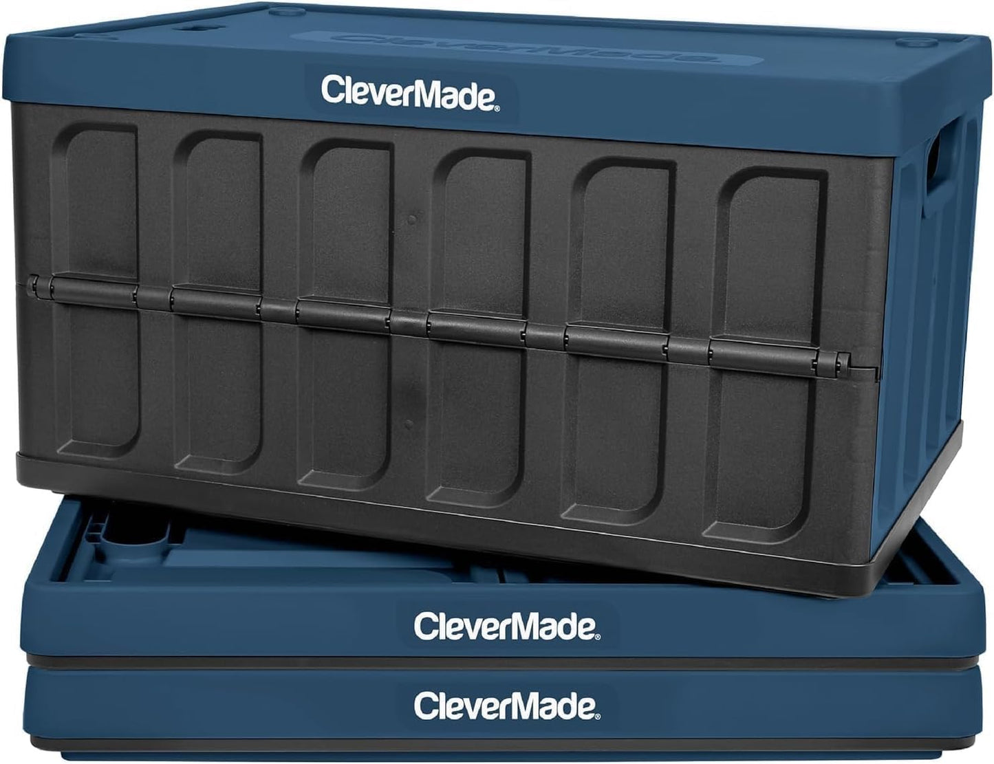 CleverMade Collapsible Storage Bins with Lids - Stone 3 Pack 46L - Plastic Containers Stackable Organization Crates Home Closet Space-Saving Durable