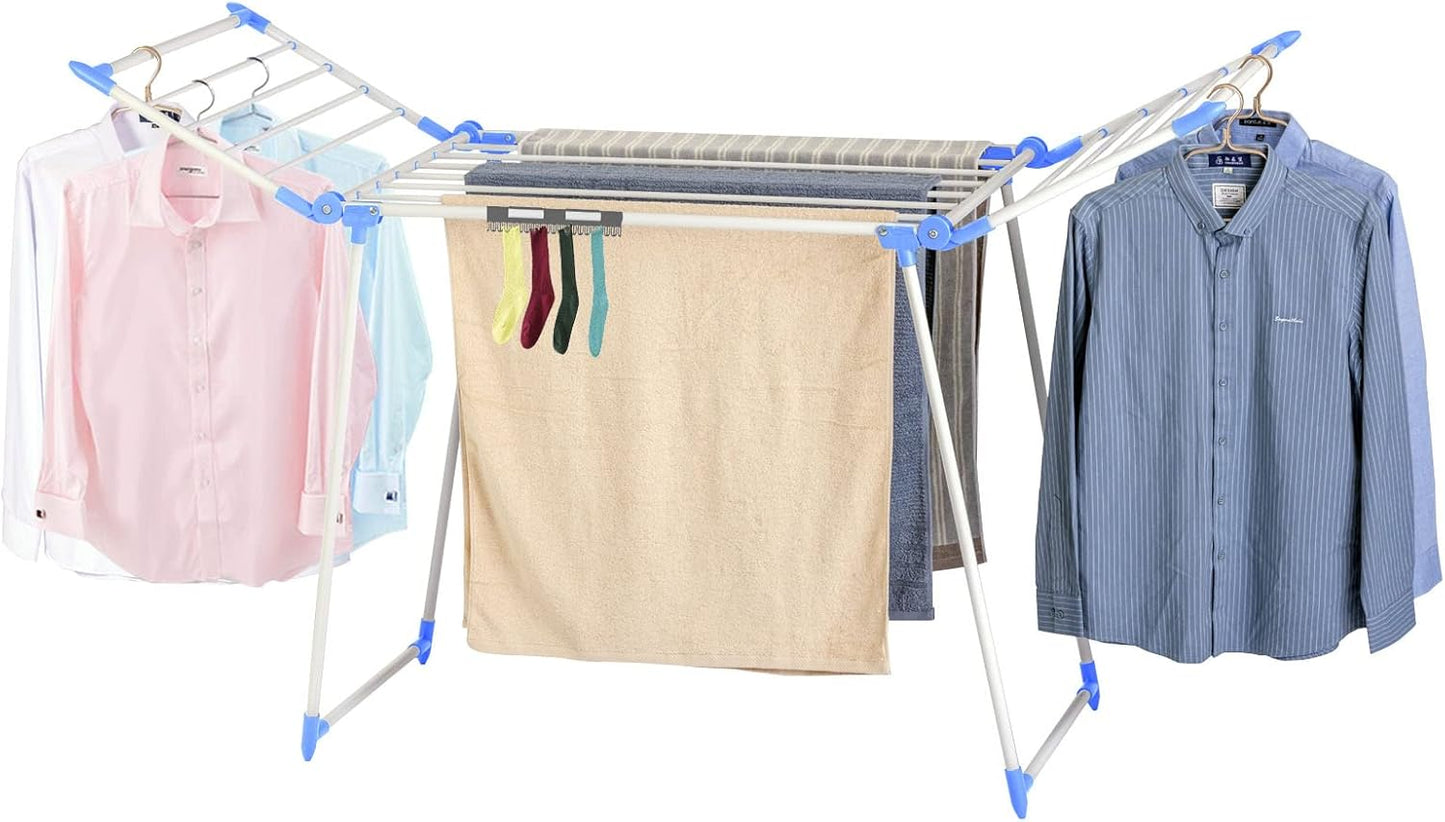 Clothes Drying Rack Adjustable Gullwing and Foldable Space-Saving Laundry Rack for Indoor or Outdoor Use, Grey