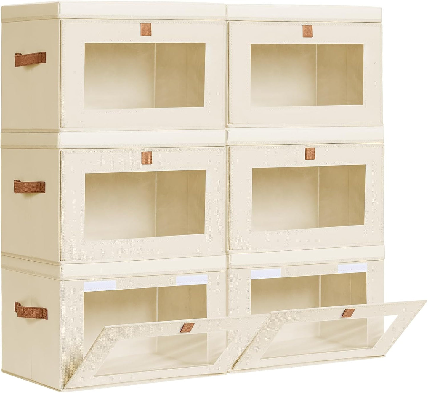 Large Closet Storage Organizer - Clothes Storage Bins with Handles & Window, Collapsible Decorative Boxes with Lids, Fabric Containers for Living Room, Dorm, 2 Pack, Beige