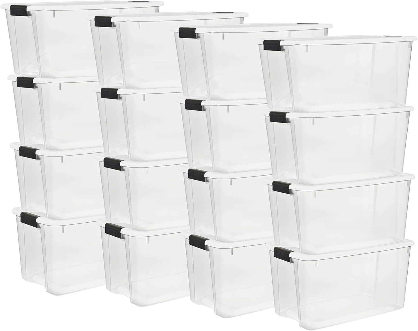 Sterilite 4 Pack Ultra Latching Box, Storage Bins with Lids, Clear Plastic, 70 Quart - Heavy-Duty Organizing Containers for Closet, Bathroom, and Office