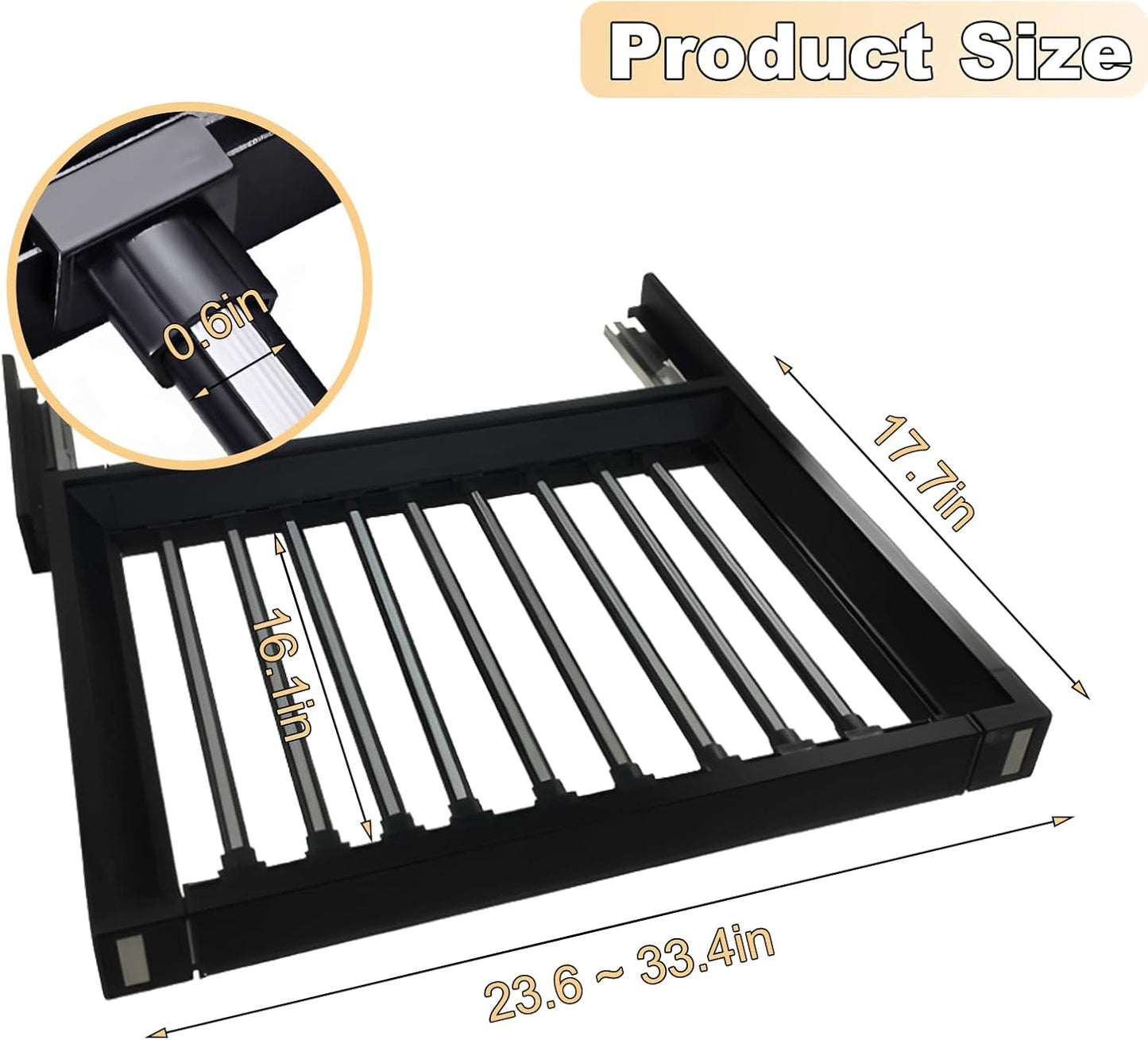 23.6-33.4" Pull Out Trousers Rack for Closet, Space Saving Wardrobe Pants Hangers, Black Adjustable Width Retractable Jeans Organizer