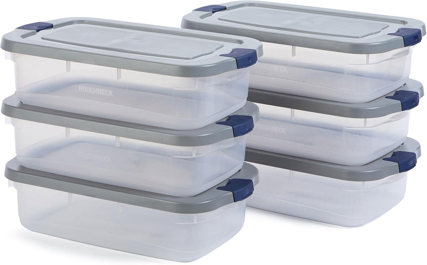 Rubbermaid Roughneck Clear 66 Qt/16.5 Gal Storage Containers, Pack of 4 with Latching Grey Lids, Visible Base, Sturdy and Stackable, Great for Storage and Organization