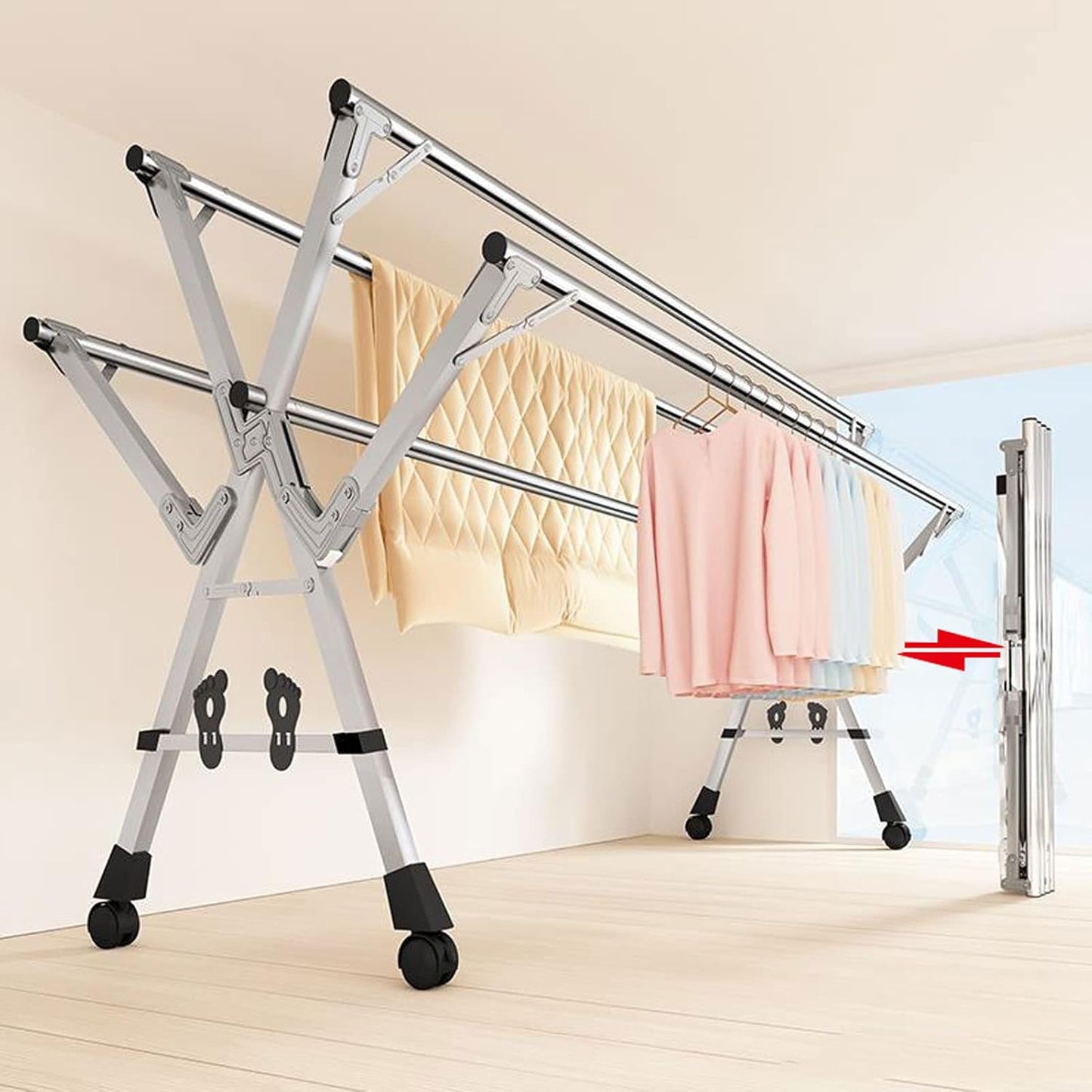 Clothes Drying Rack 5 rods,Adjustable Drying Rack-Indoor Outdoor Foldable Garment Rack Stainless Steel Reinforced Clothes Drying Rack
