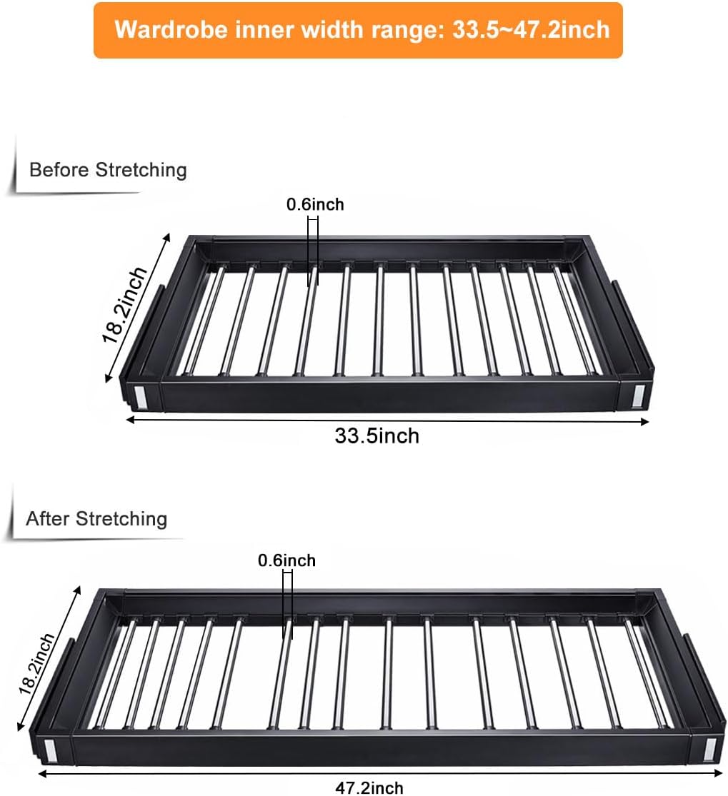 Pull Out Pants Rack for Closet, Retractable Wardrobe Trousers Rack Jeans Hanger for Cabinet Inner Width 33.5"~47.2", Space Saving Aluminum Alloy Closet Organizer (Black)
