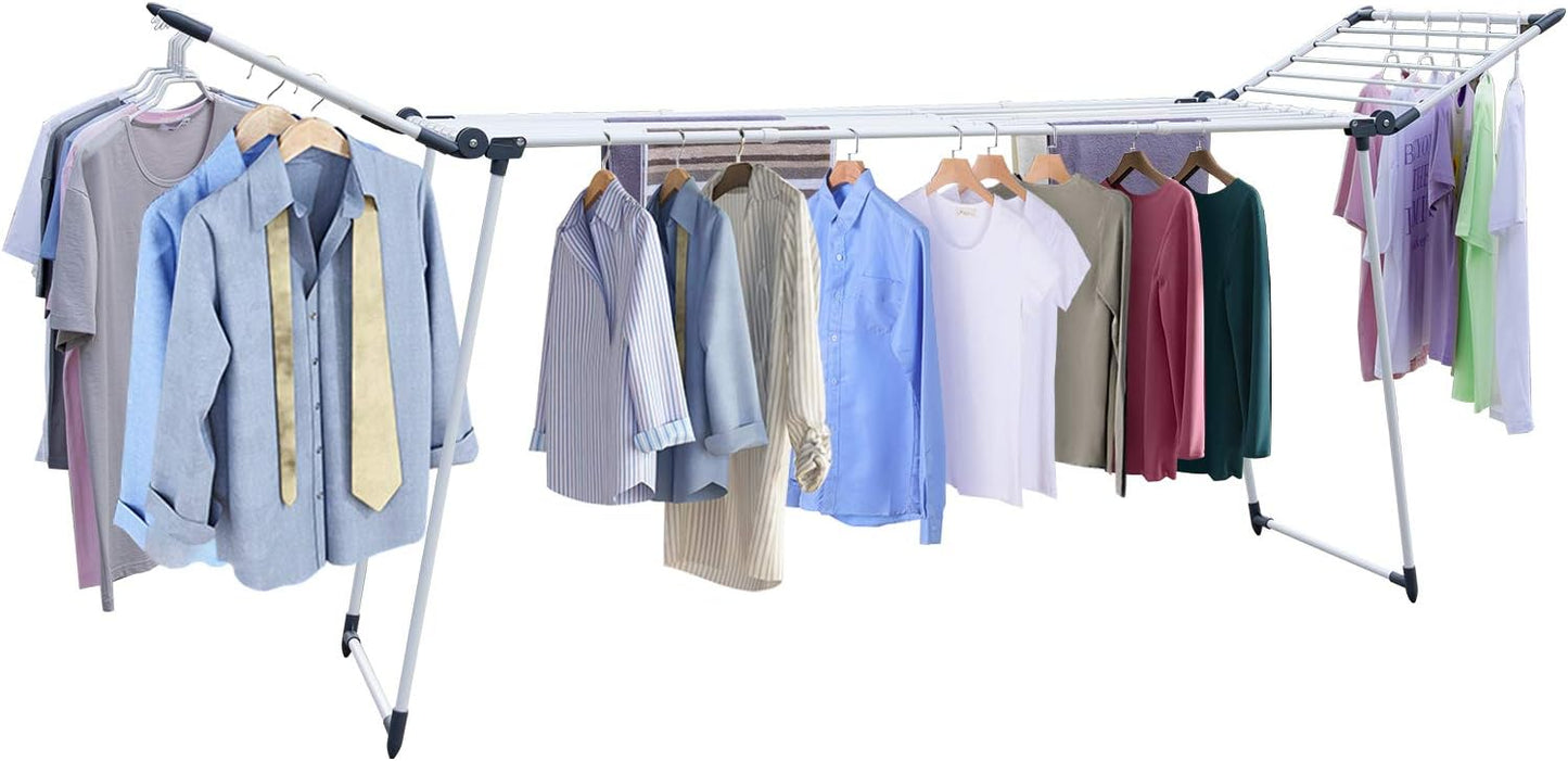 Clothes Drying Rack Adjustable Gullwing and Foldable Space-Saving Laundry Rack for Indoor or Outdoor Use, Grey