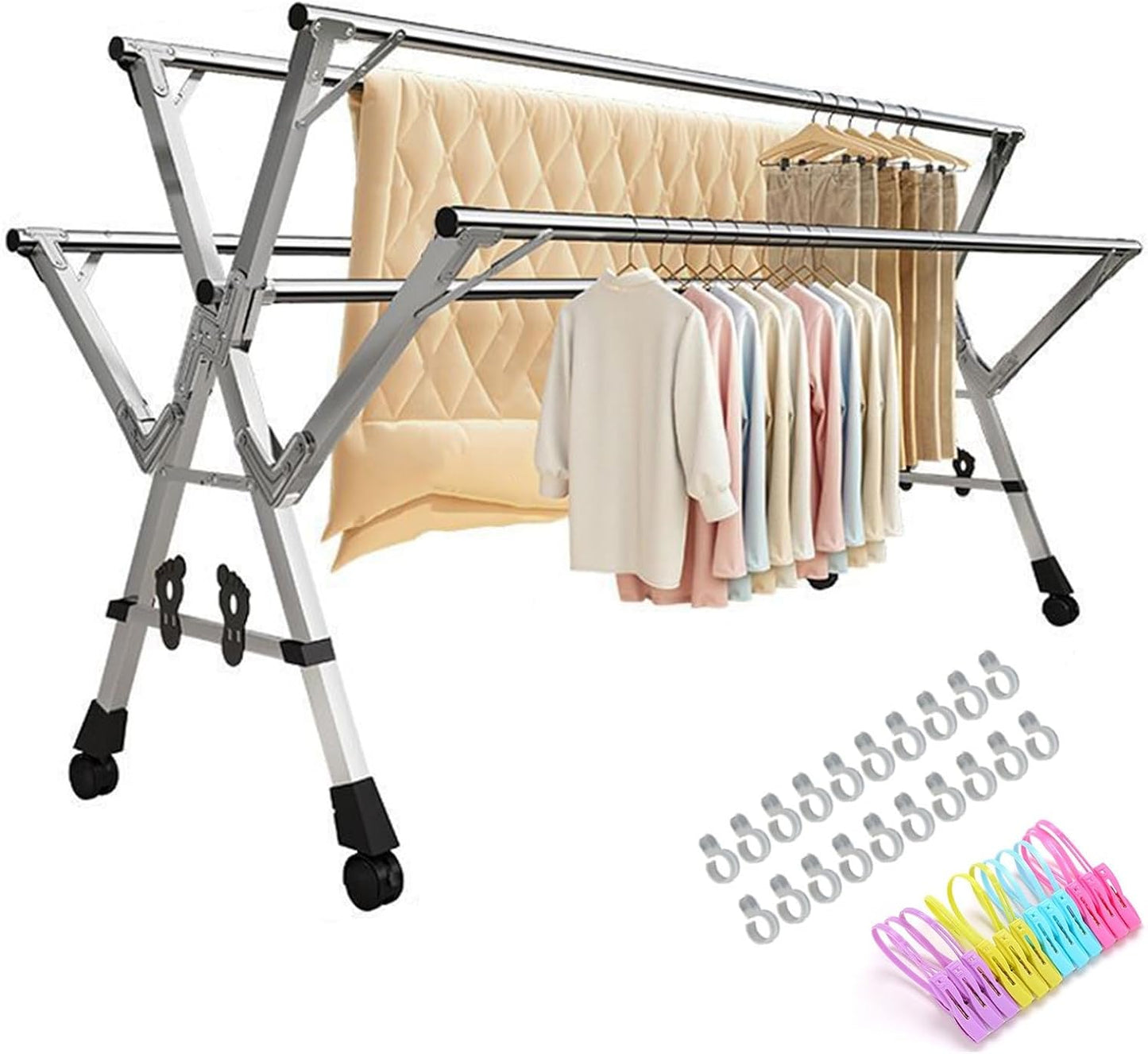 Clothes Drying Rack 5 rods,Adjustable Drying Rack-Indoor Outdoor Foldable Garment Rack Stainless Steel Reinforced Clothes Drying Rack