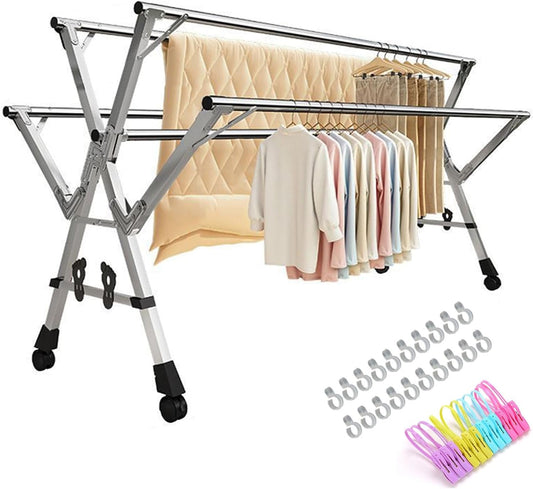 Clothes Drying Rack 5 rods,Adjustable Drying Rack-Indoor Outdoor Foldable Garment Rack Stainless Steel Reinforced Clothes Drying Rack