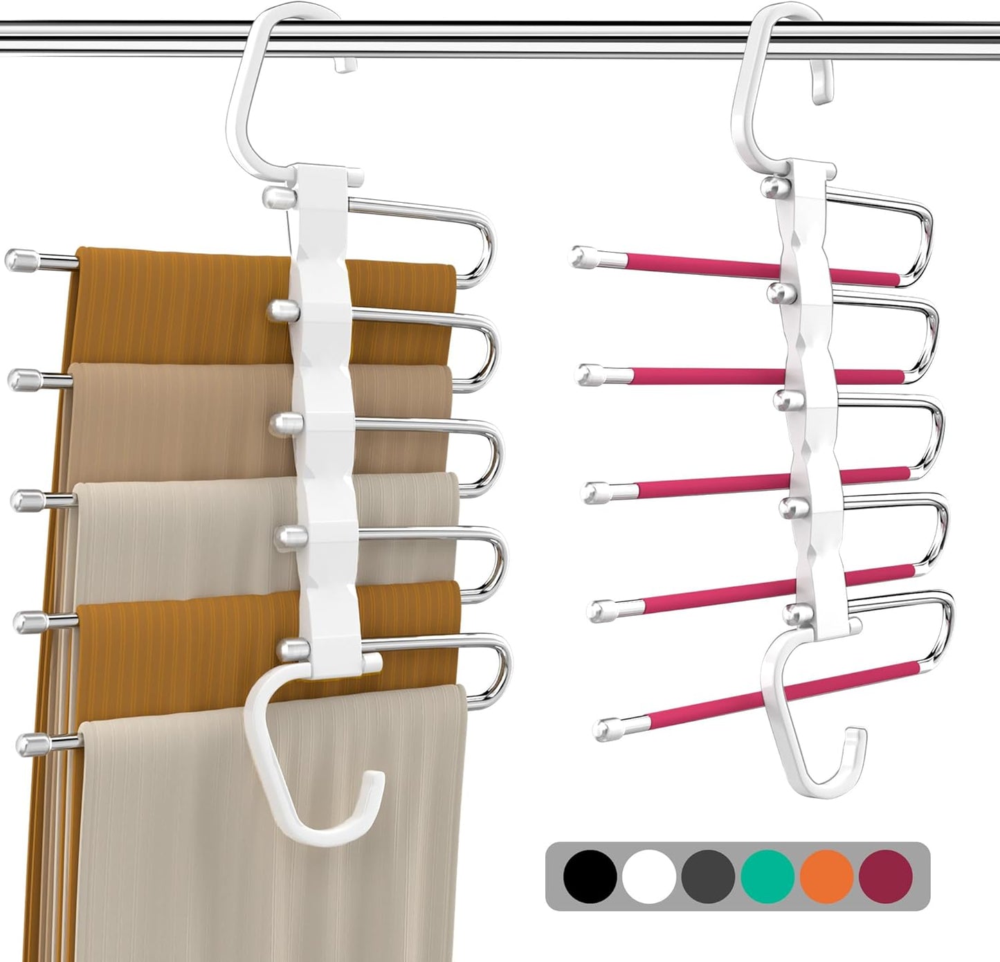 Pants Hangers, 4 Pack, Stainless Steel, Closet Organizers and Storage, Space Saving Hanger for Jeans Trousers Scarf Legging Skirts