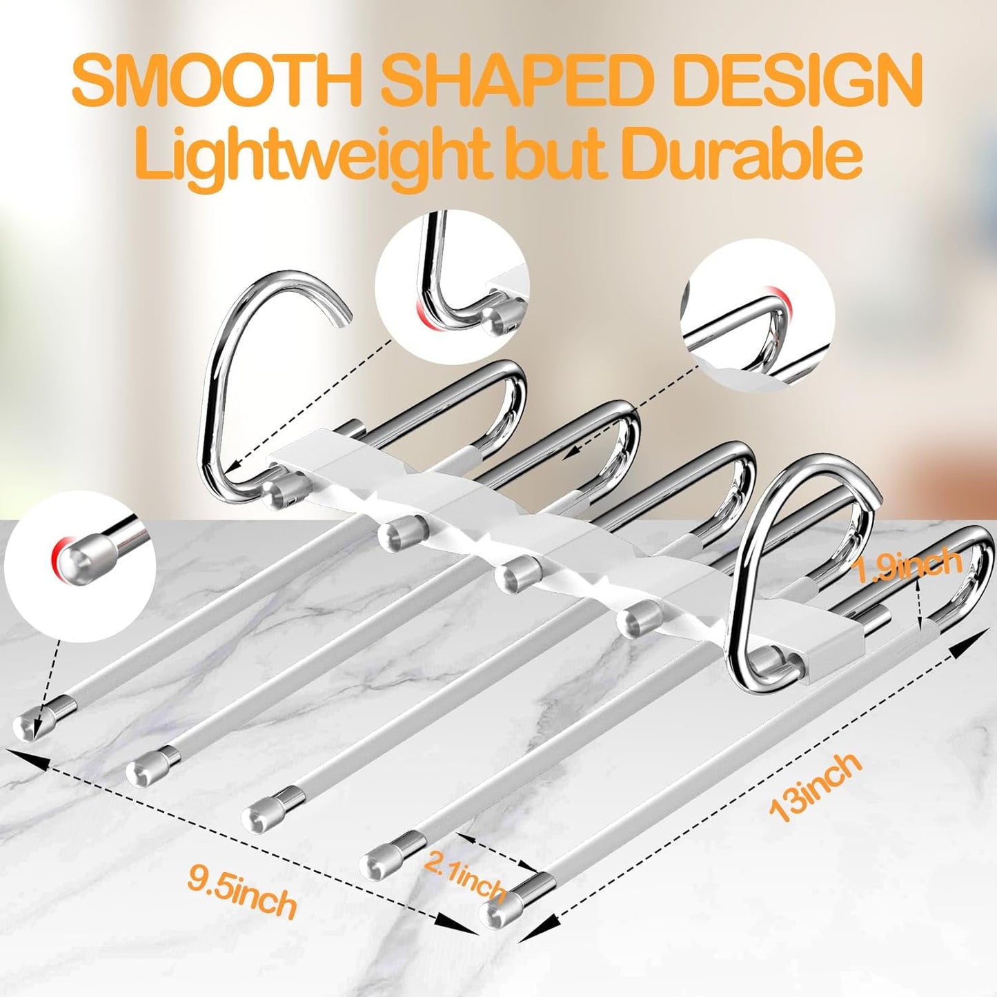 Pants Hangers, 4 Pack, Stainless Steel, Closet Organizers and Storage, Space Saving Hanger for Jeans Trousers Scarf Legging Skirts