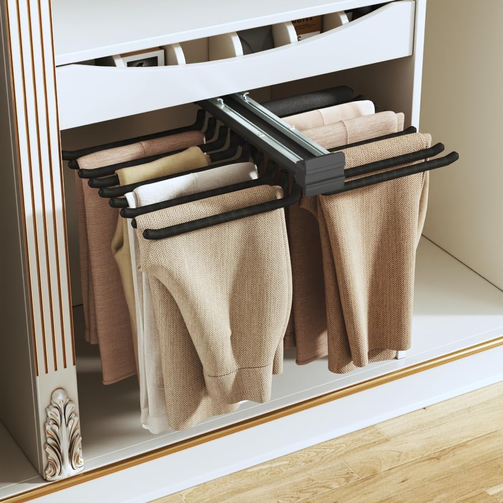 tonchean Pull Out Pants Rack Pants Hanger Bar 22 Arms Steel Pull Out Trousers Rack for Closet Clothes Organizers for Space Saving and Storage 18(L) x 23.4(W) x 5.7(H) inch