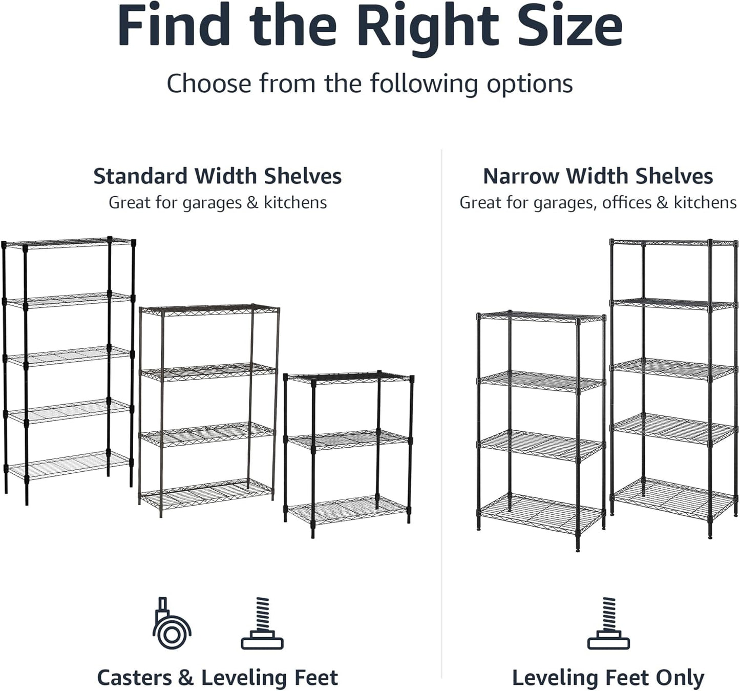 Amazon Basics 4-Shelf Adjustable Heavy Duty Steel Wire Rack Storage Shelving Organizer for Kitchen, Garage, 36" L x 14" W x 54" H, Black