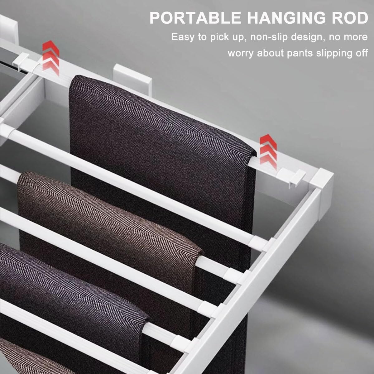 Pull Out Pants Rack for Closet, Retractable Clothes Trousers Hanger Above Washing Machine, Space Saving Aluminum Alloy Wardrobe Drying Rack Organizer (White, for 17.7"~23.6" Opening)