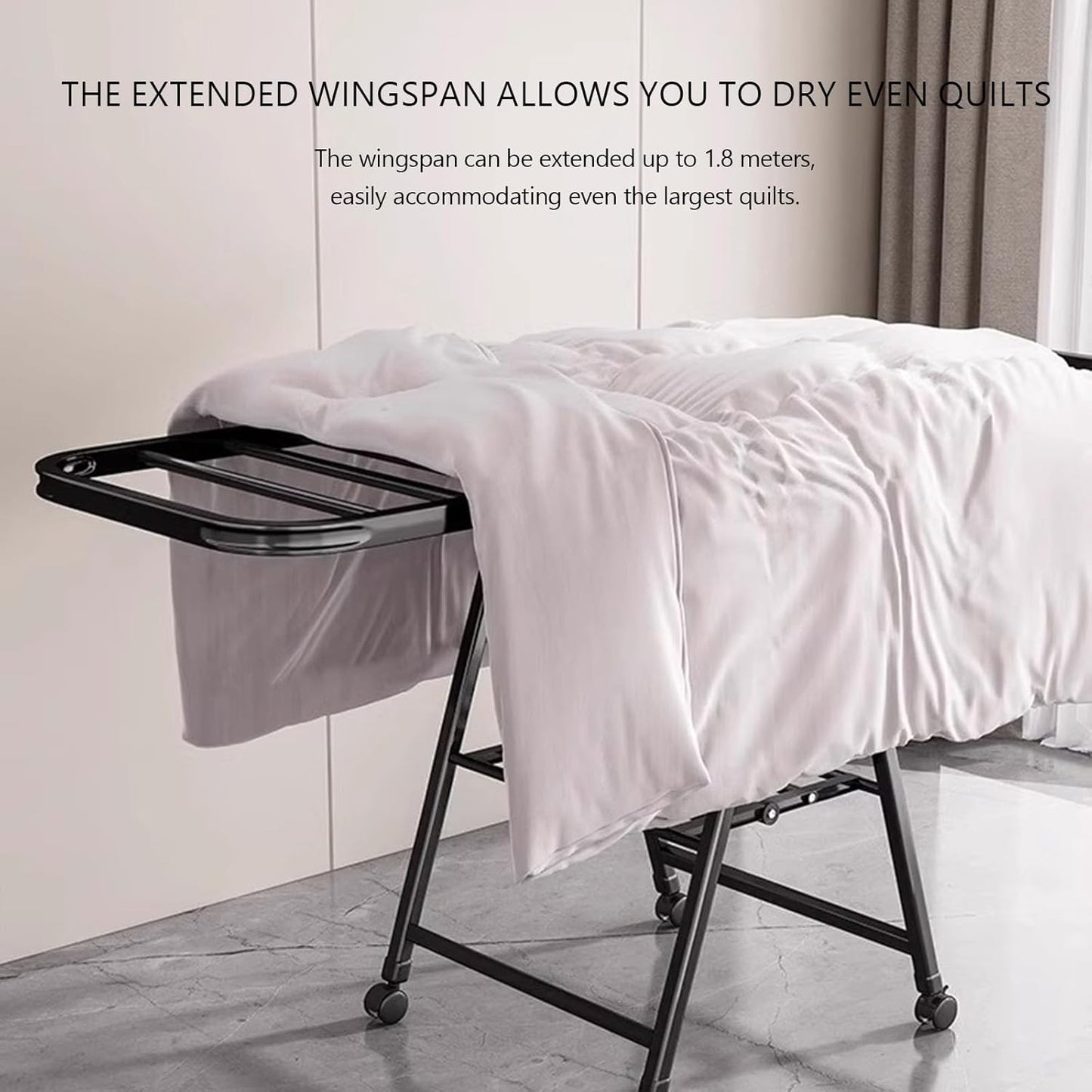 Folding Clothes Drying Rack with Height-Adjustable,Outdoor Large Capacity Convenient Rack, Solid Carbon Steel Material Suitable for Garden, Terrace, Balcony, Living Room (140cm Black)