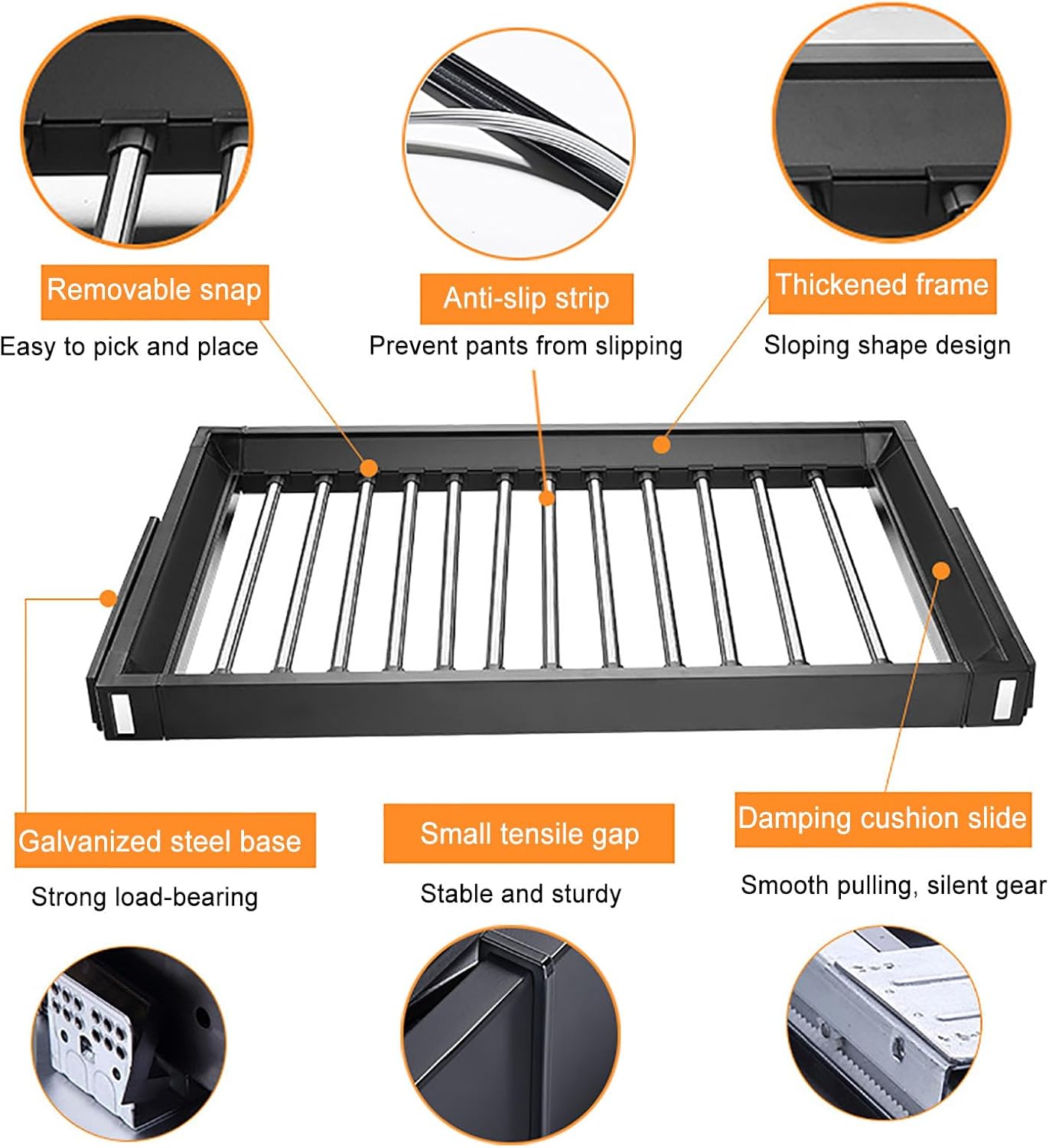 Pull Out Pants Rack for Closet, Retractable Wardrobe Trousers Rack Jeans Hanger for Cabinet Inner Width 33.5"~47.2", Space Saving Aluminum Alloy Closet Organizer (Black)