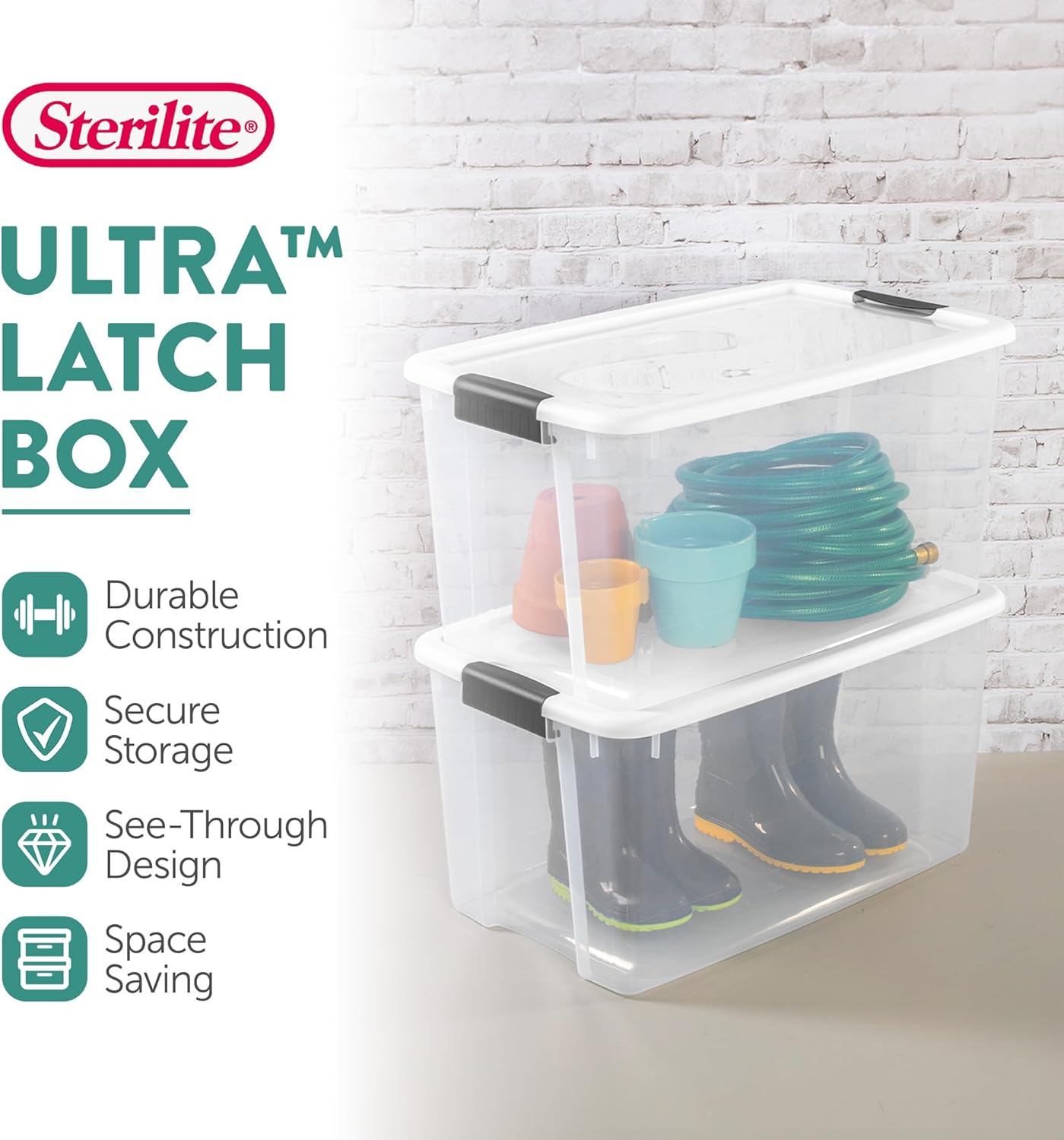Sterilite 4 Pack Ultra Latching Box, Storage Bins with Lids, Clear Plastic, 70 Quart - Heavy-Duty Organizing Containers for Closet, Bathroom, and Office
