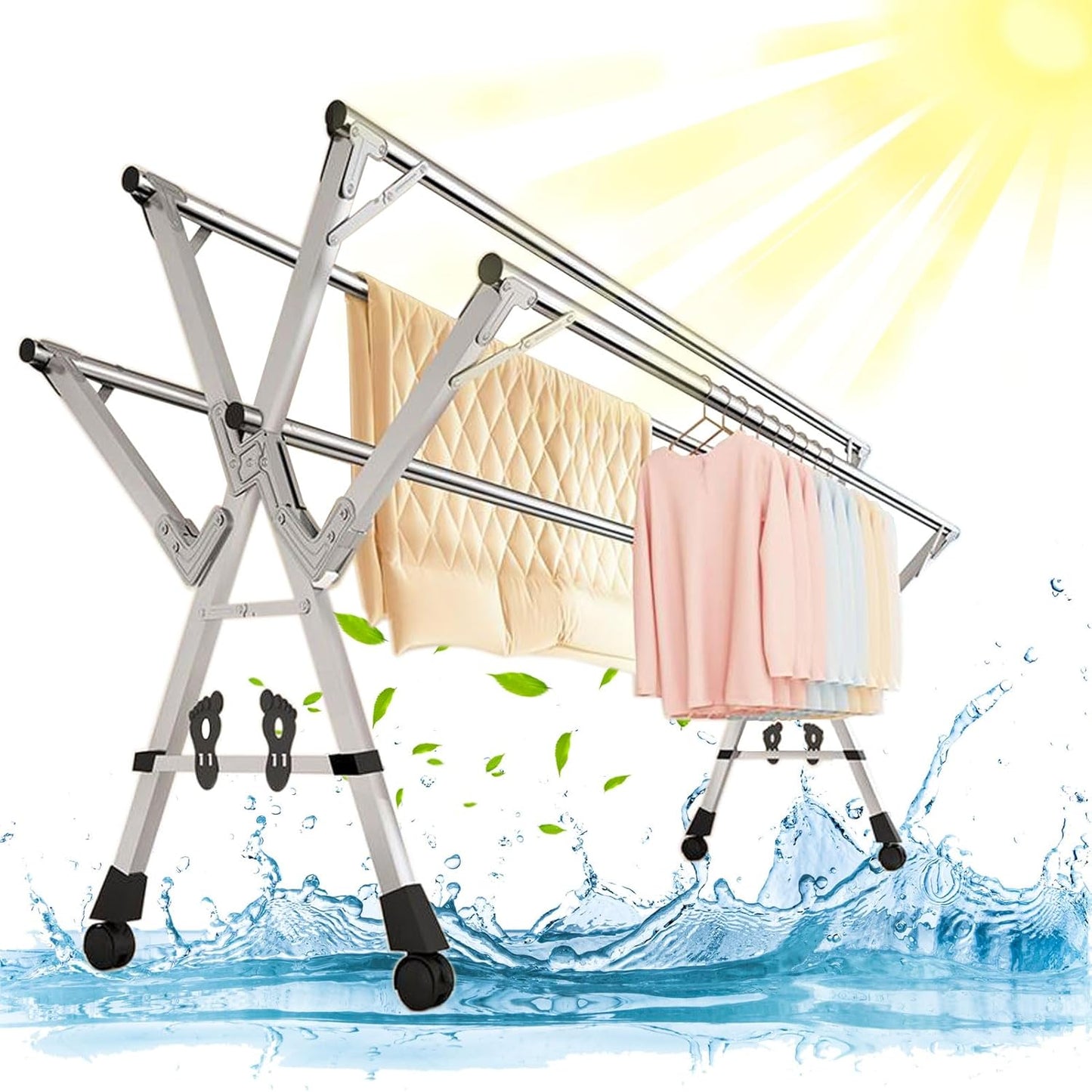Clothes Drying Rack 5 rods,Adjustable Drying Rack-Indoor Outdoor Foldable Garment Rack Stainless Steel Reinforced Clothes Drying Rack