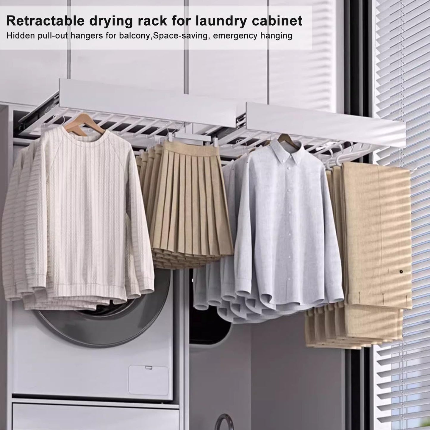 Pull Out Pants Rack for Closet, Retractable Clothes Trousers Hanger Above Washing Machine, Space Saving Aluminum Alloy Wardrobe Drying Rack Organizer (White, for 17.7"~23.6" Opening)