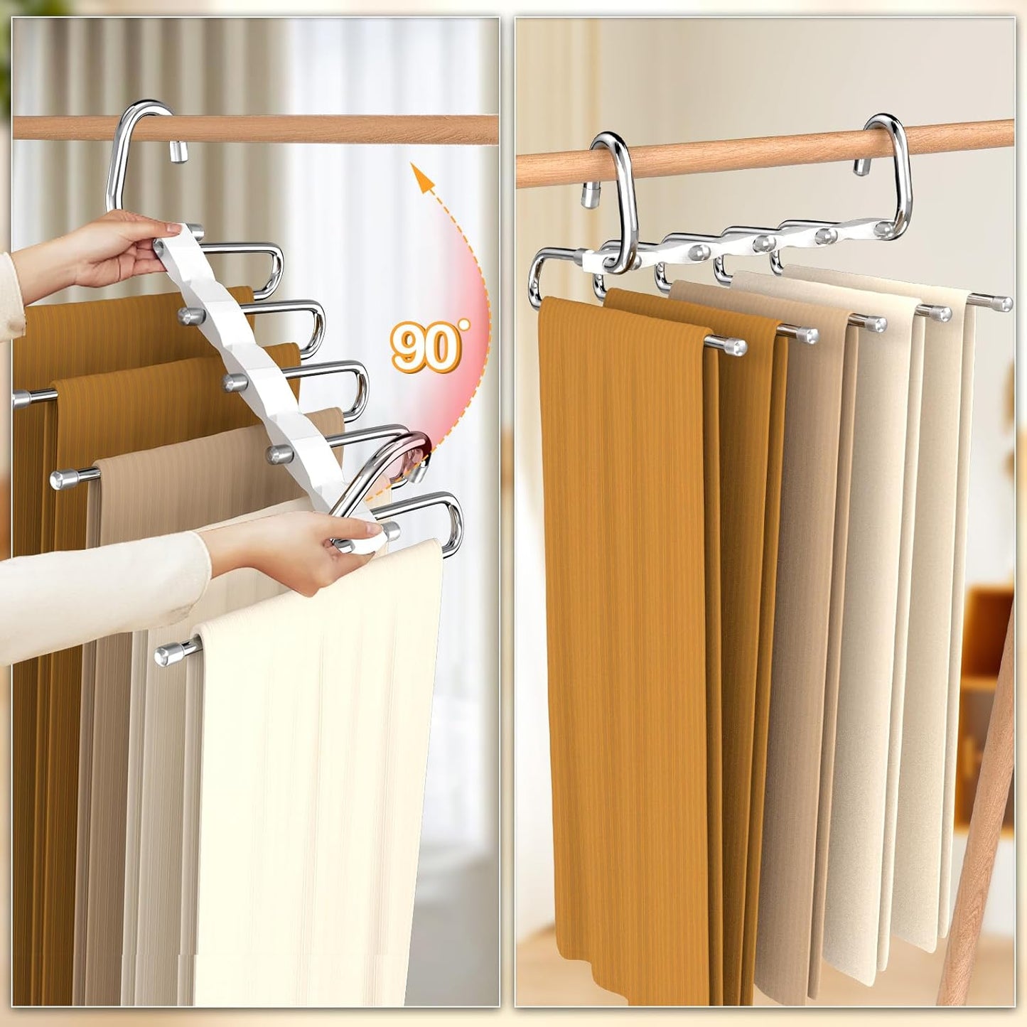 Pants Hangers, 4 Pack, Stainless Steel, Closet Organizers and Storage, Space Saving Hanger for Jeans Trousers Scarf Legging Skirts