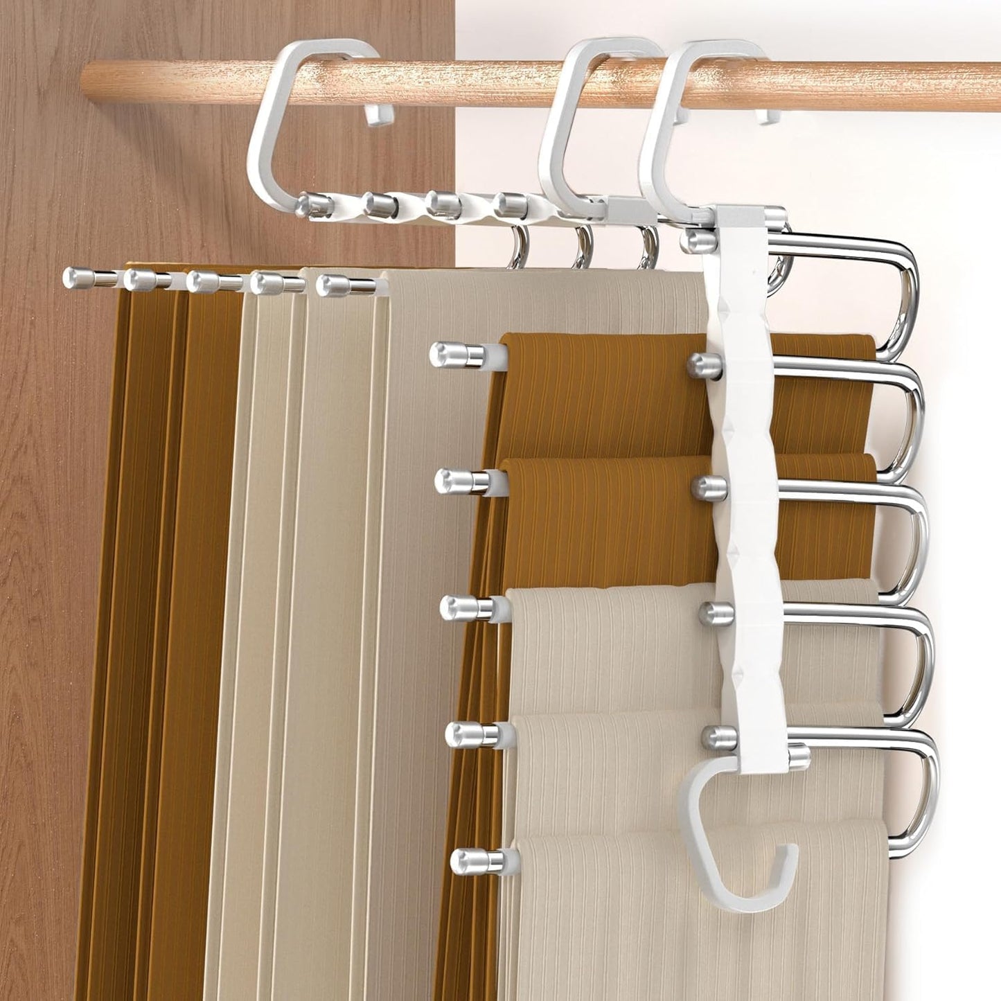 Pants Hangers, 4 Pack, Stainless Steel, Closet Organizers and Storage, Space Saving Hanger for Jeans Trousers Scarf Legging Skirts