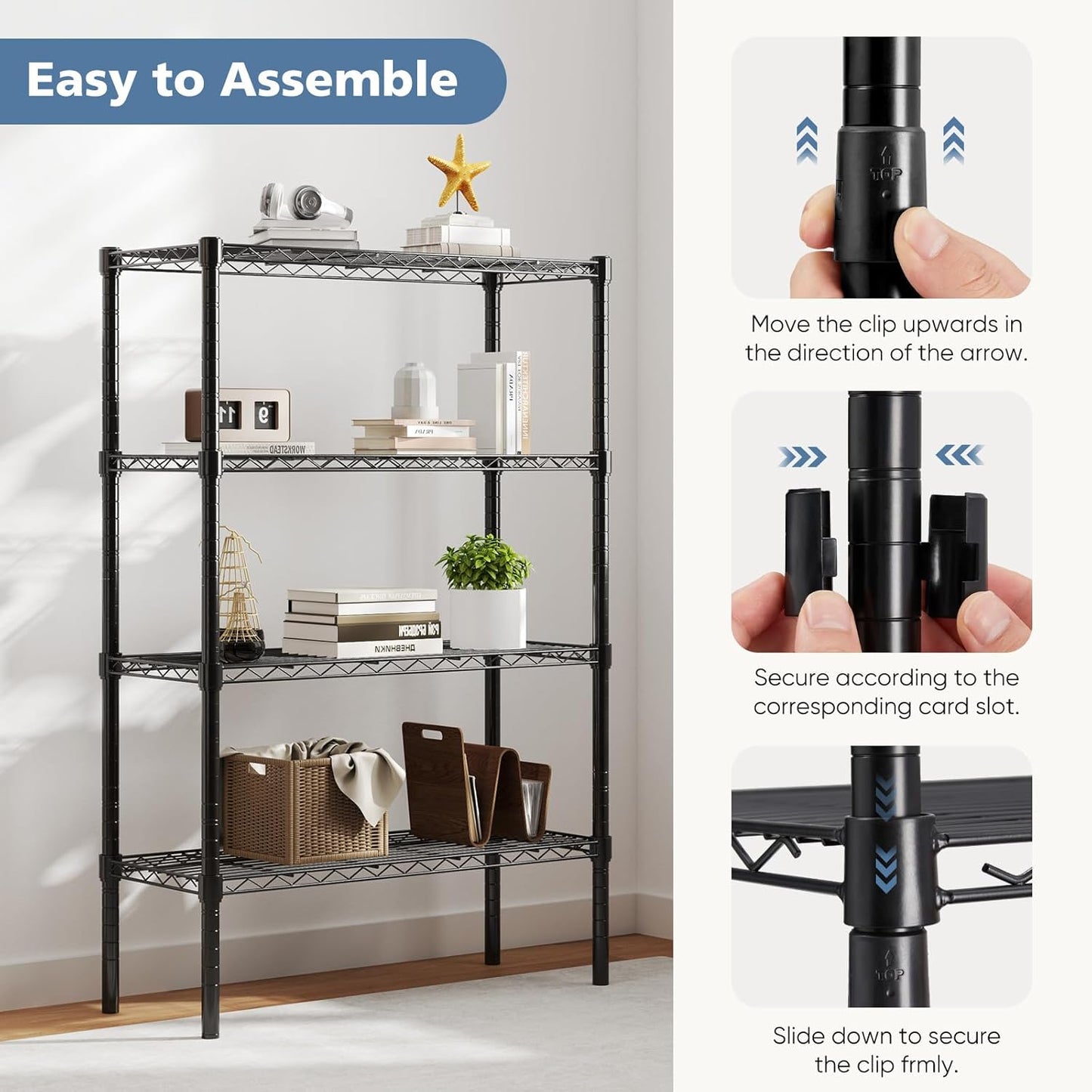 DUMOS 4 Tier Metal Wire Rack Shelf Heavy Duty Standing Shelves Adjustable Steel Closet Shelving Unit Organizers and Storage for Kitchen Bathroom Pantry Office, 13.78" D x 35.43" W x 54.02" H