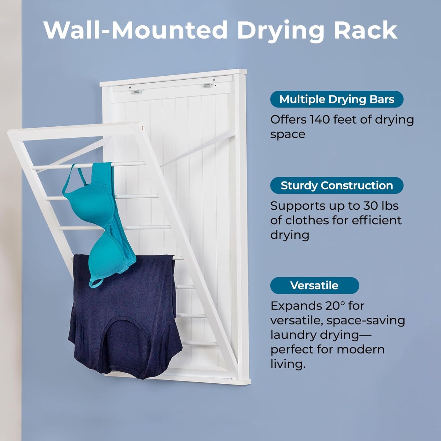 Honey-Can-Do The Perfect Wall Mounted Clothes Rack with Drying Rod and Drying Rack, A Space-Saving, Efficient Solution for Drying Clothes at Home, Keeping Your Laundry Organized and Your Space Neat