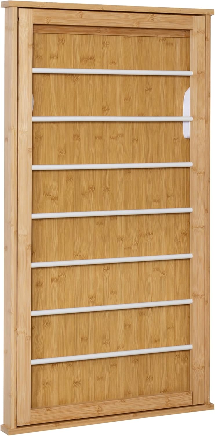 Honey-Can-Do Wall-Mounted Clothes Drying Rack, Bamboo, Collapsible, 23 in W x 42 in H