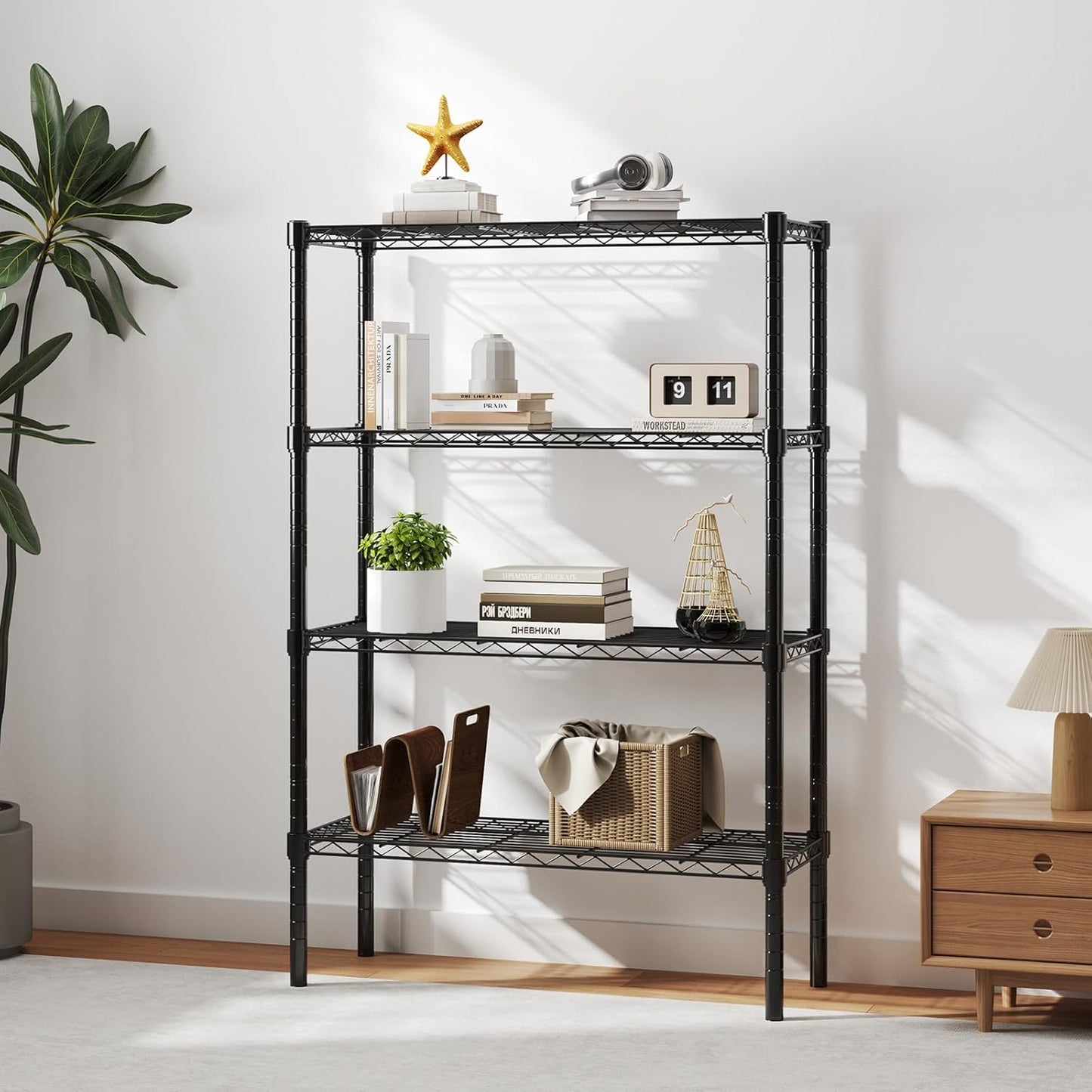 DUMOS 4 Tier Metal Wire Rack Shelf Heavy Duty Standing Shelves Adjustable Steel Closet Shelving Unit Organizers and Storage for Kitchen Bathroom Pantry Office, 13.78" D x 35.43" W x 54.02" H