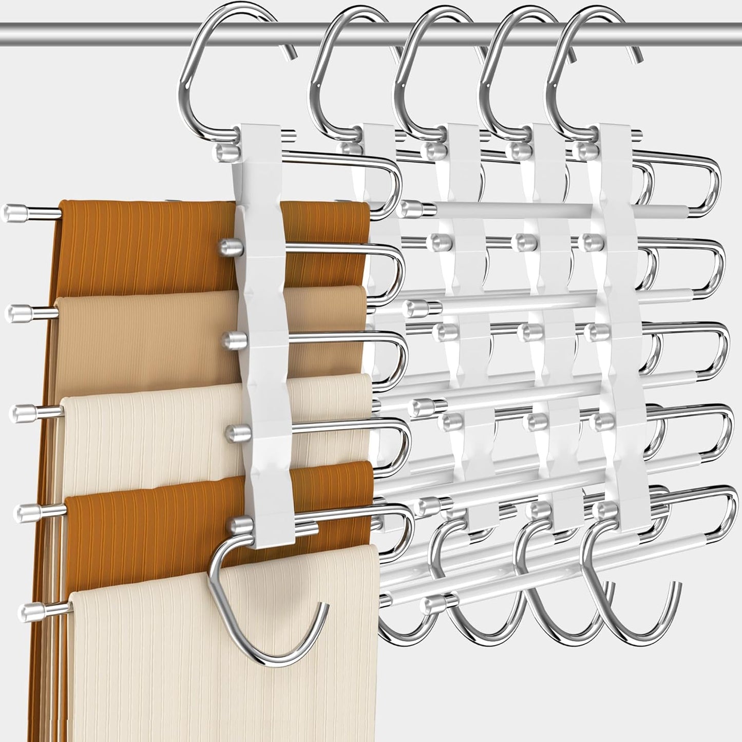 Pants Hangers, 4 Pack, Stainless Steel, Closet Organizers and Storage, Space Saving Hanger for Jeans Trousers Scarf Legging Skirts