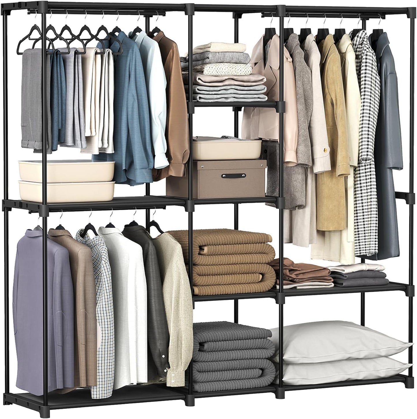 SONGMICS Portable Closet, Freestanding Closet Organizer, Clothes Rack with Shelves, Hanging Rods, Storage Organizer, for Cloakroom, Bedroom, 80.7 x 17.1 x 65.4 Inches, Black URYG035B01