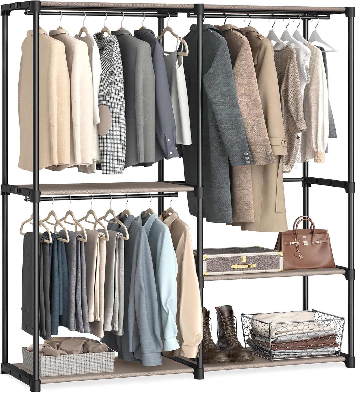 SONGMICS Portable Closet, Freestanding Closet Organizer, Clothes Rack with Shelves, Hanging Rods, Storage Organizer, for Cloakroom, Bedroom, 80.7 x 17.1 x 65.4 Inches, Black URYG035B01