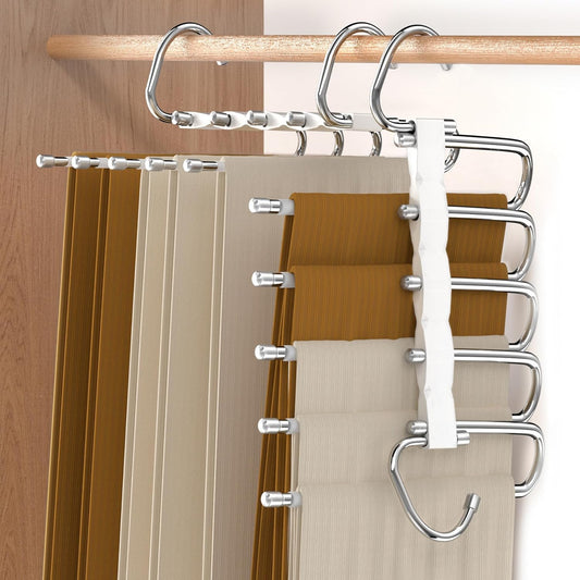 Pants Hangers, 4 Pack, Stainless Steel, Closet Organizers and Storage, Space Saving Hanger for Jeans Trousers Scarf Legging Skirts