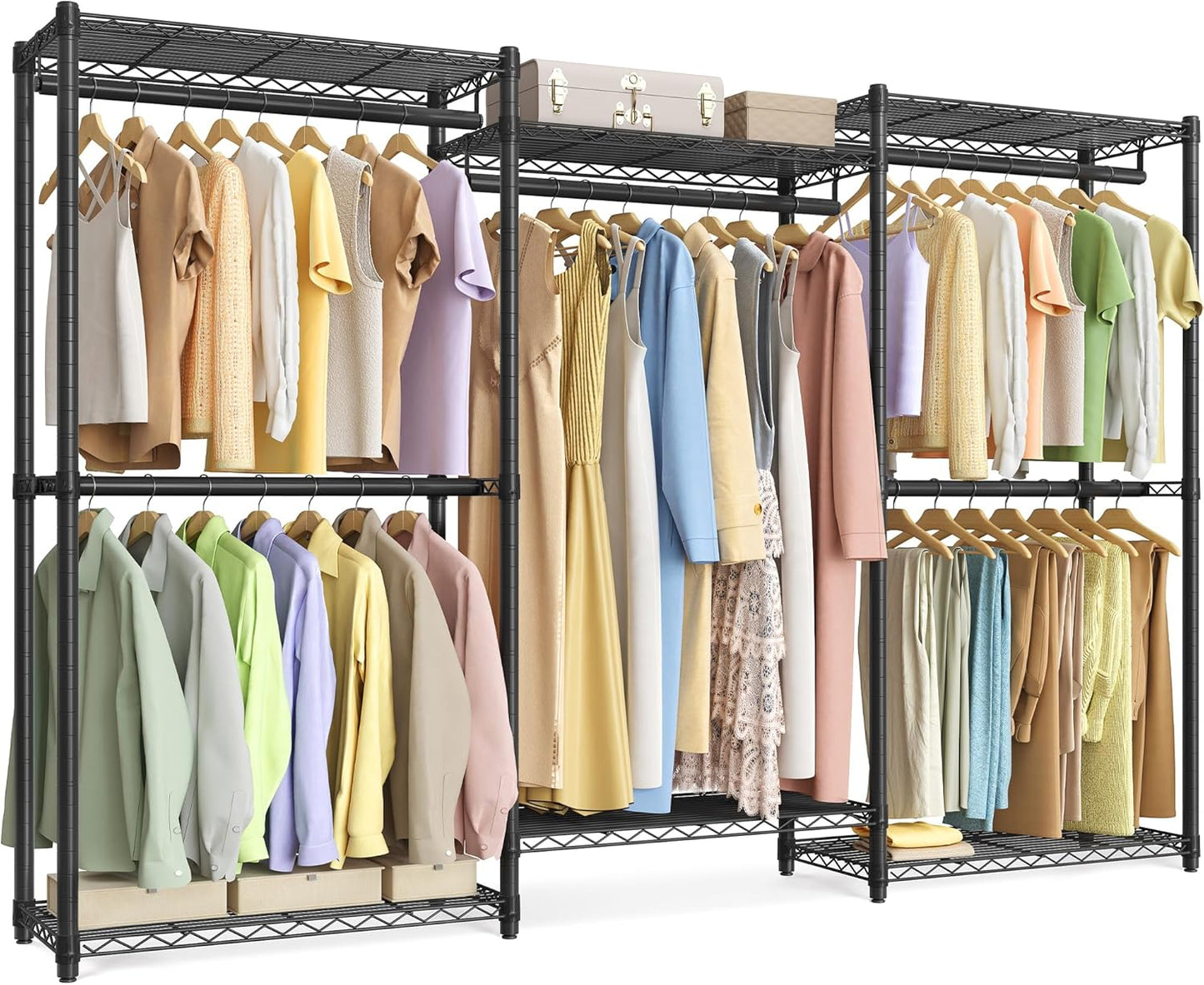 SONGMICS Heavy-Duty Rolling Clothes Rack, Garment Rack, Portable Closet, 43.3-Inch Wide Clothing Rack on Wheels, with Adjustable Mesh Shelves and Hanging Rails, Hooks, Ink Black ULGR414B01