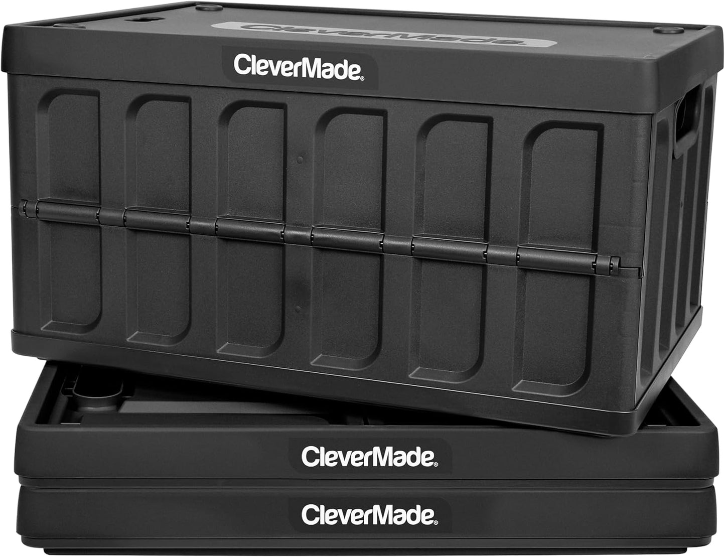 CleverMade Collapsible Storage Bins with Lids - Stone 3 Pack 46L - Plastic Containers Stackable Organization Crates Home Closet Space-Saving Durable