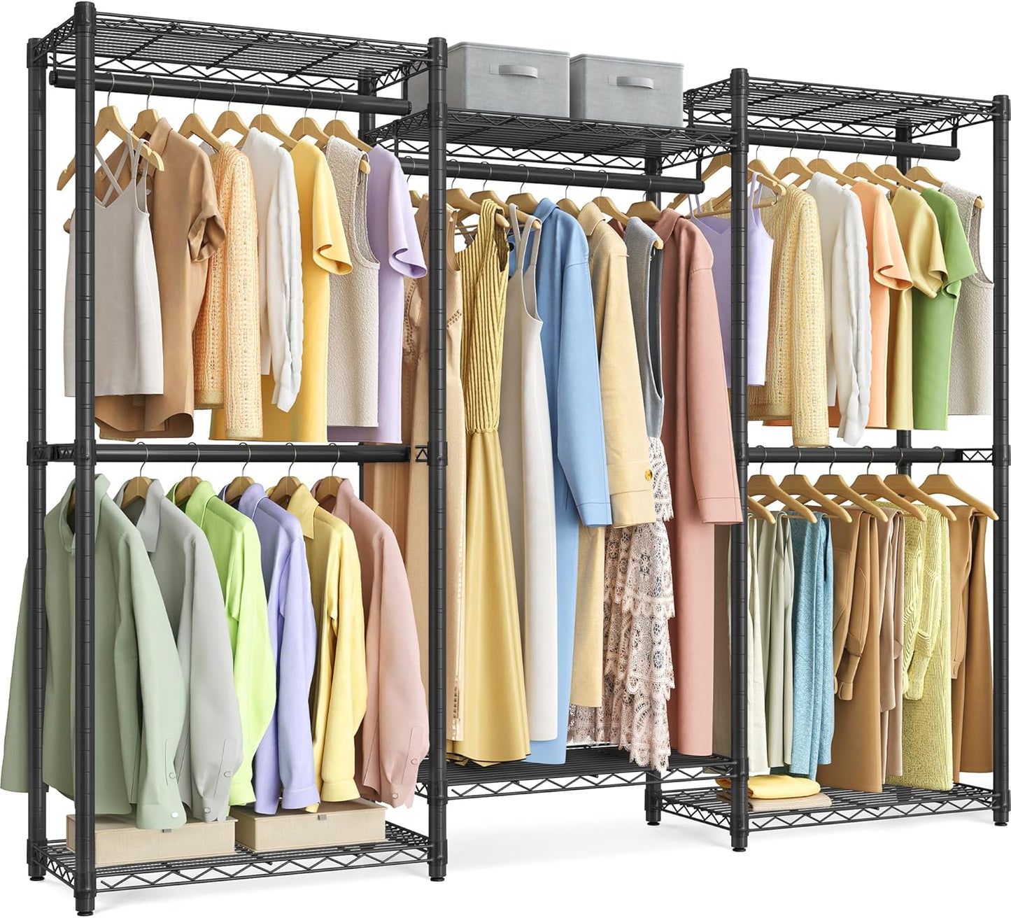 SONGMICS Heavy-Duty Rolling Clothes Rack, Garment Rack, Portable Closet, 43.3-Inch Wide Clothing Rack on Wheels, with Adjustable Mesh Shelves and Hanging Rails, Hooks, Ink Black ULGR414B01